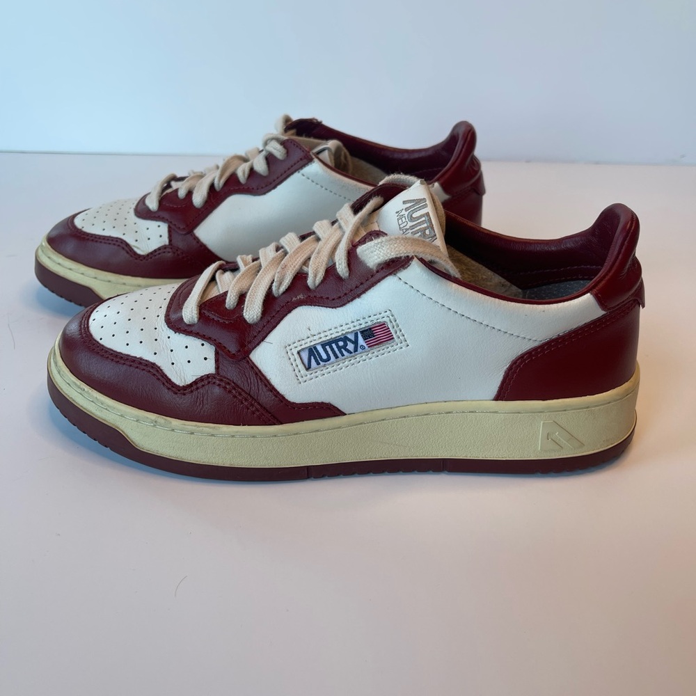 Autry Red and White Sneakers with Blue Bag